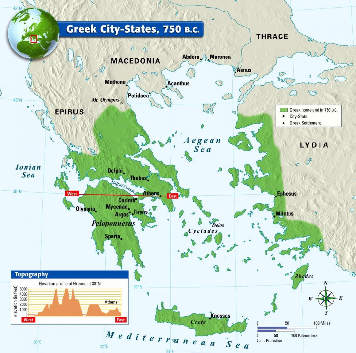 carte de la Grèce antique, les états de la ville