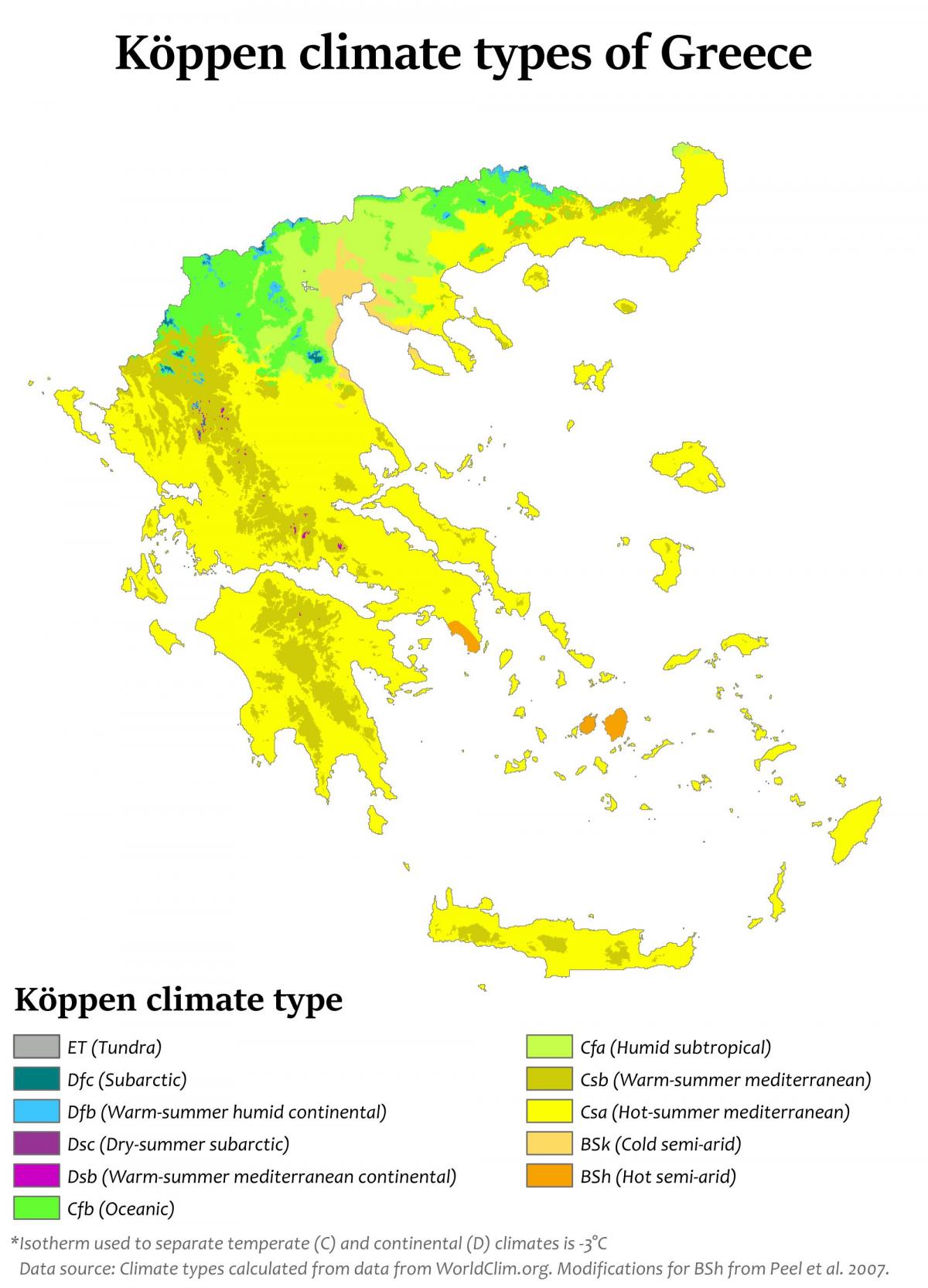 carte climatique de la Grèce