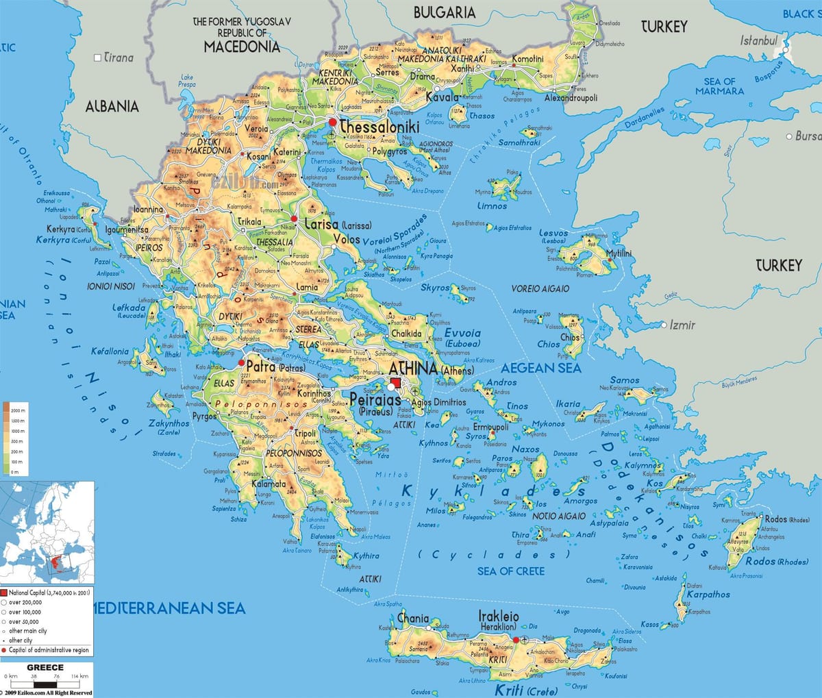 La grèce, l'emplacement de carte
