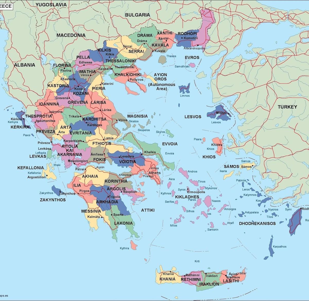 carte politique de la Grèce