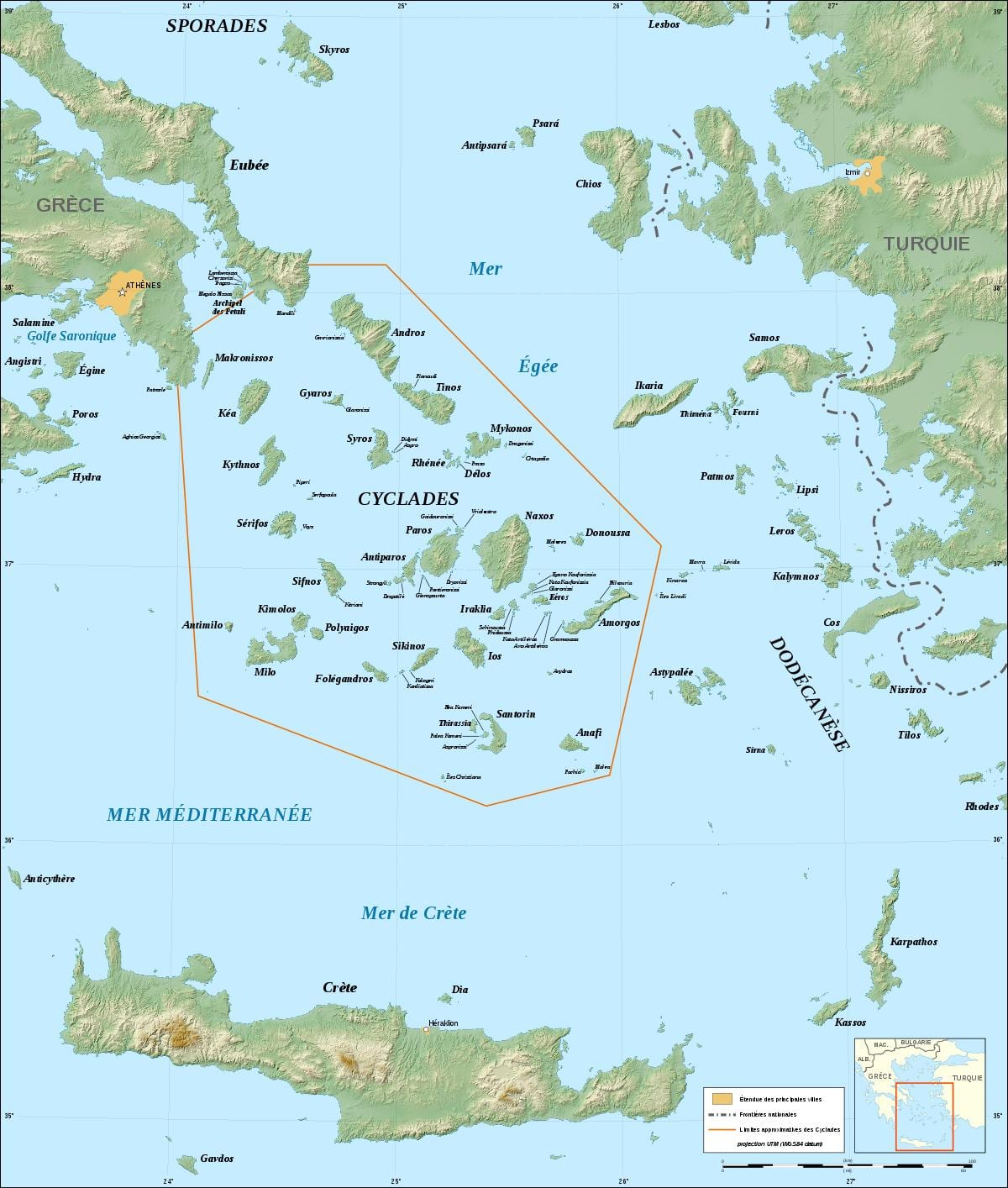 carte des Cyclades, îles grecques