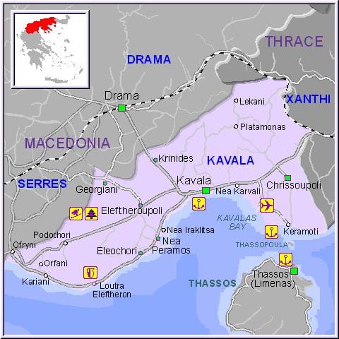 carte de Kavala, Grèce