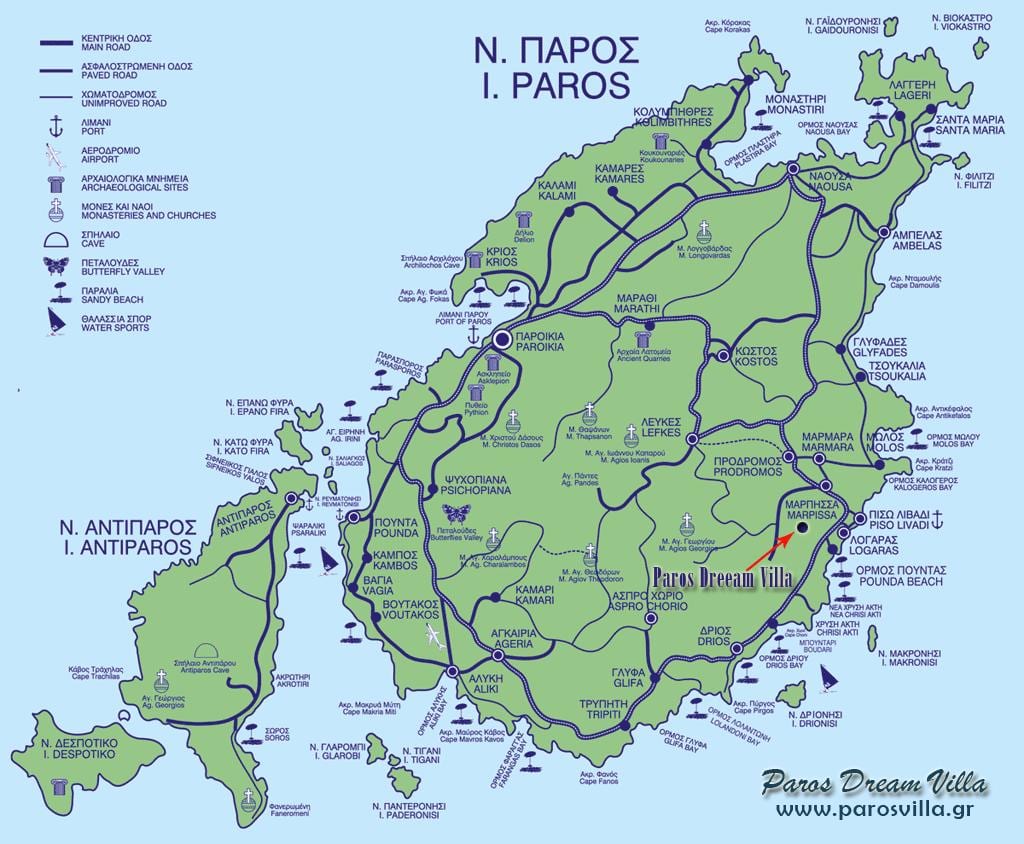 carte de Paros, Grèce