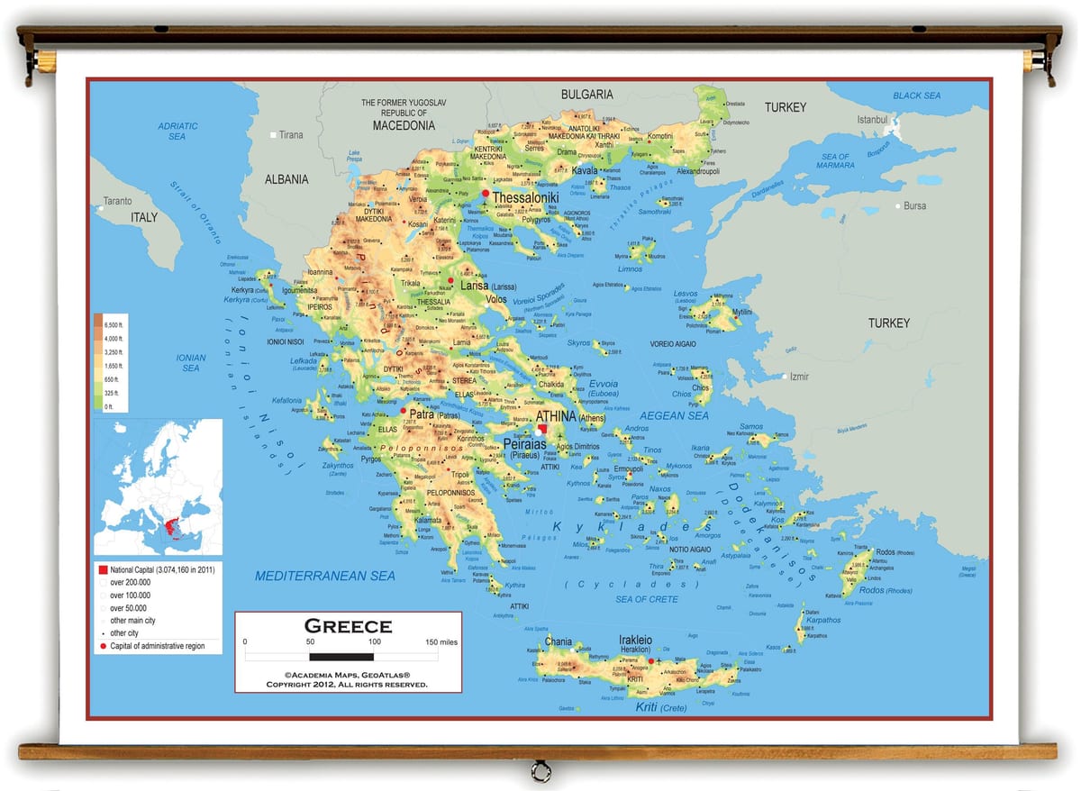 carte physique de la Grèce