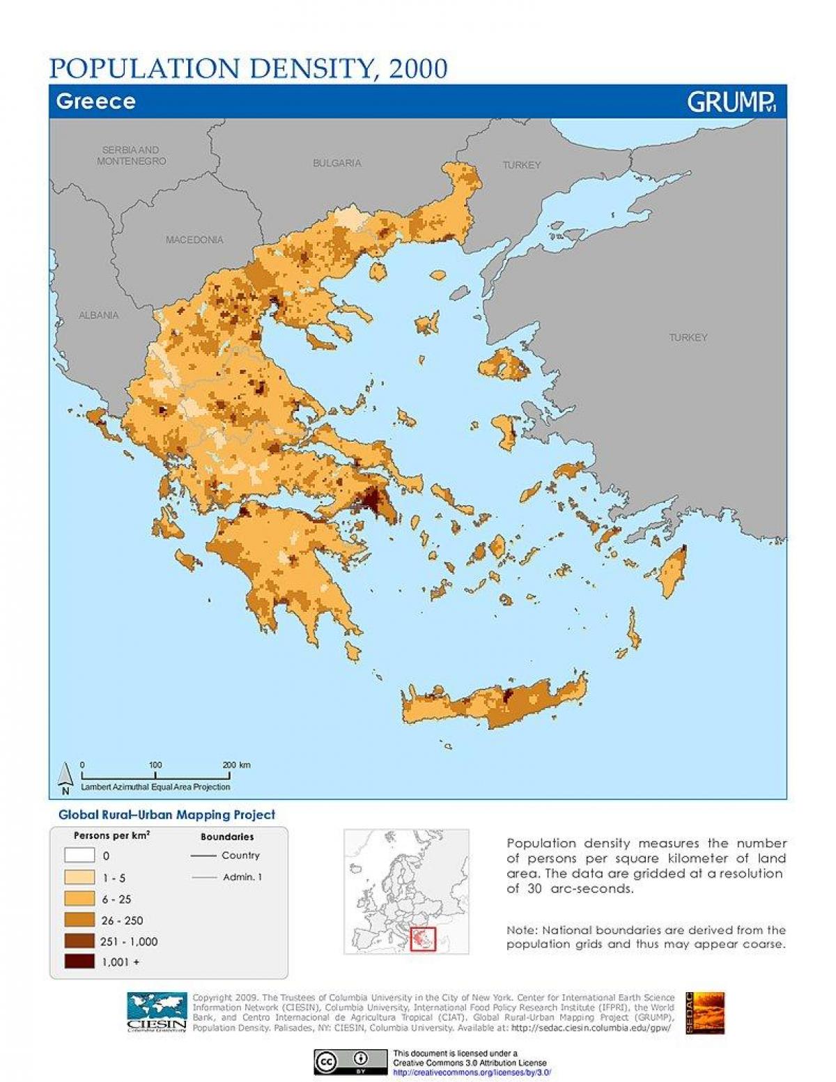 la densité de la population carte de la Grèce