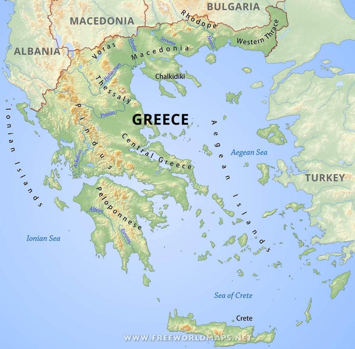 carte de la Grèce montagnes