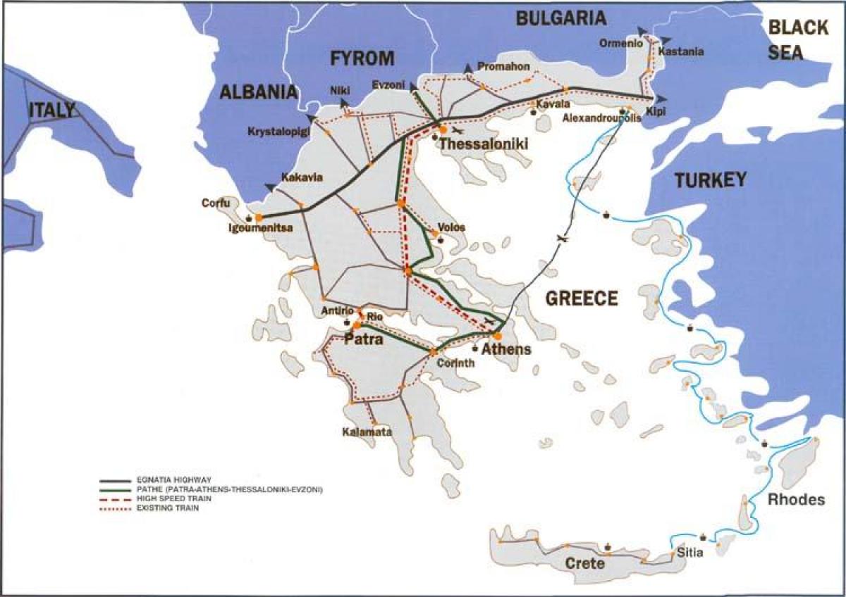 les trains en Grèce carte