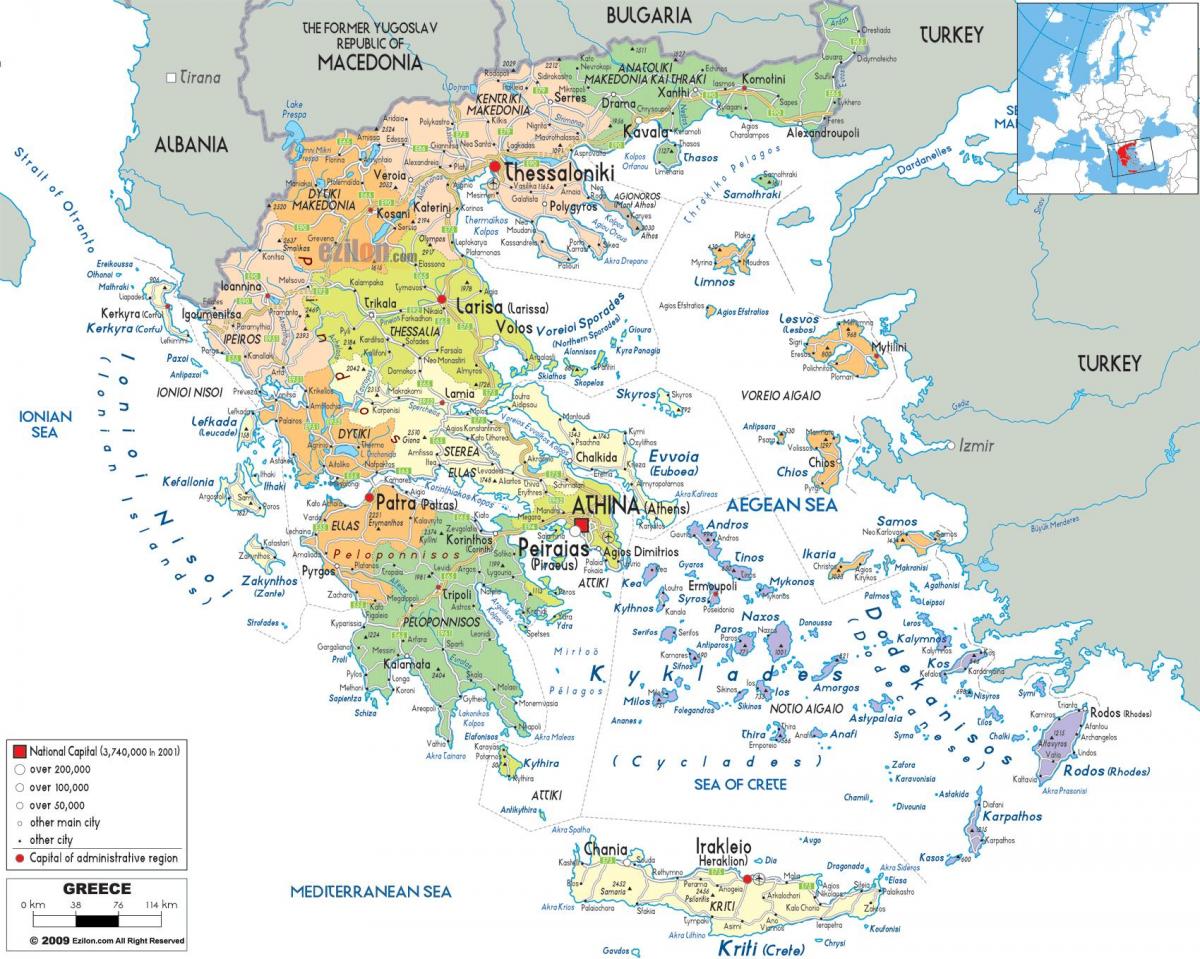 carte de la Grèce, avec les villes