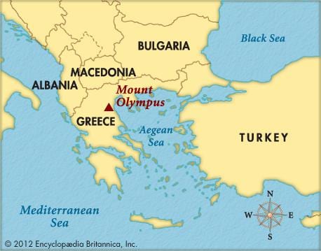 carte de le mont Olympe en Grèce