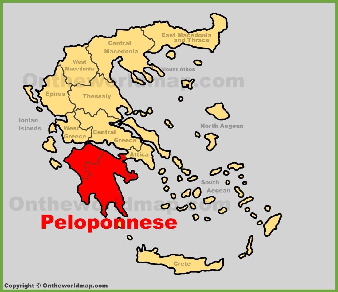 carte du Péloponnèse en Grèce