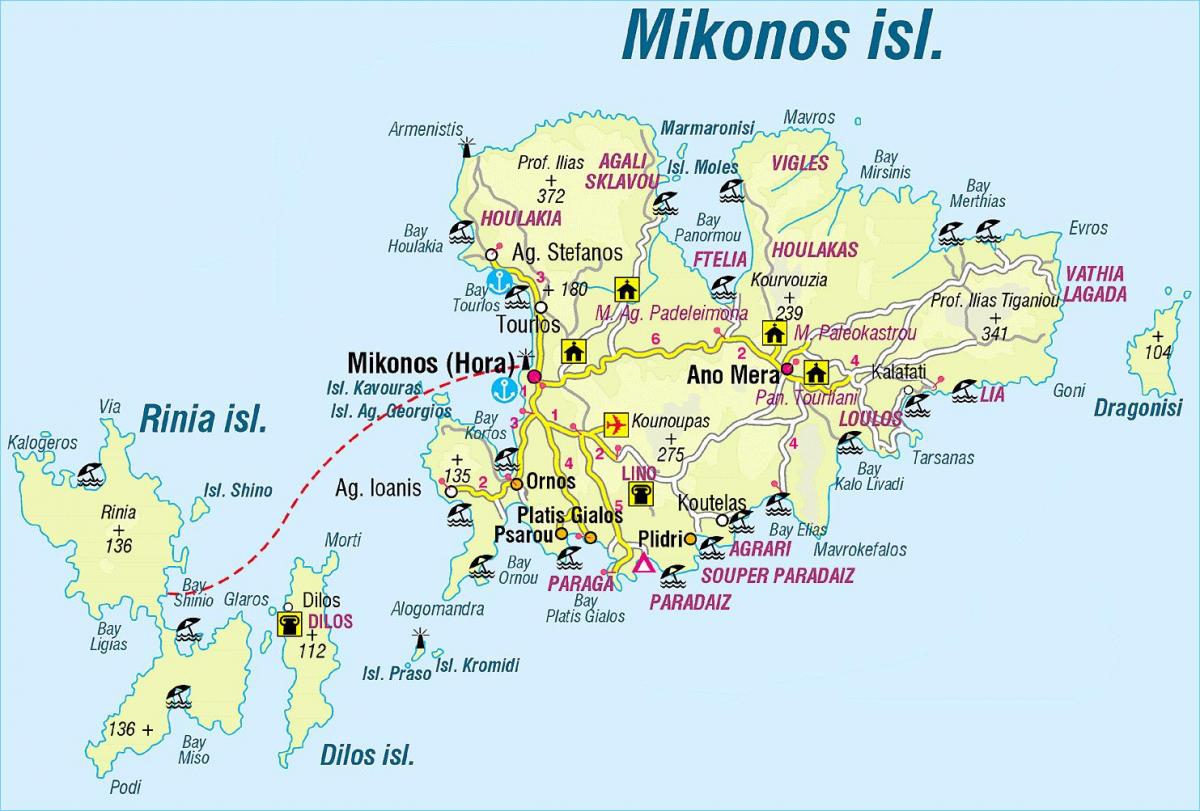 carte de Mykonos, Grèce