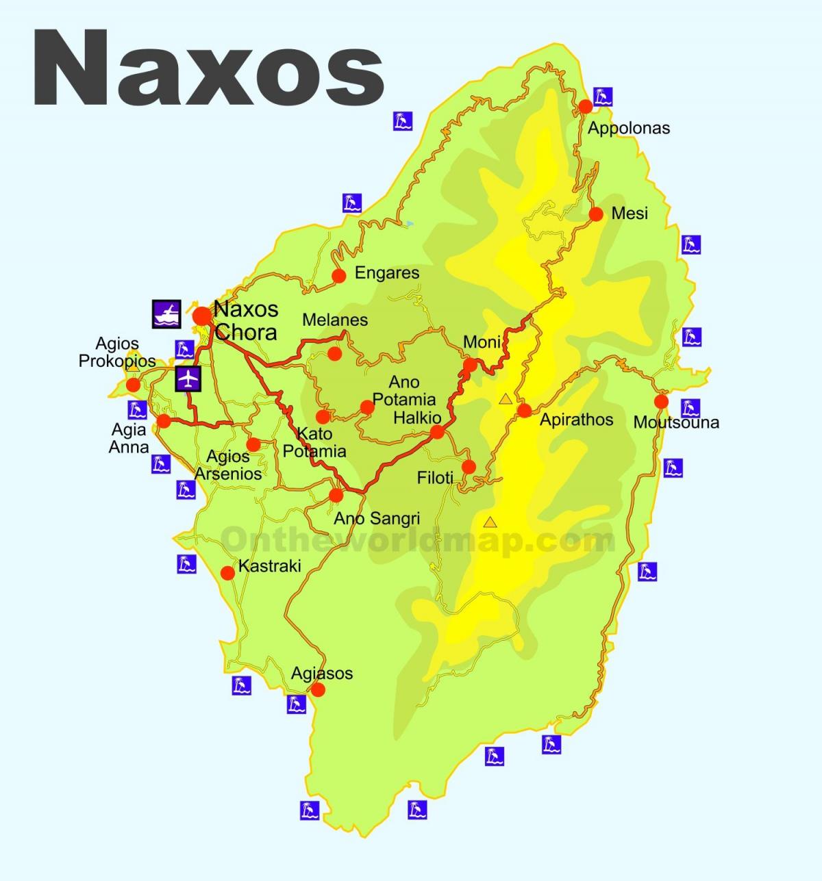 la carte de Naxos en Grèce