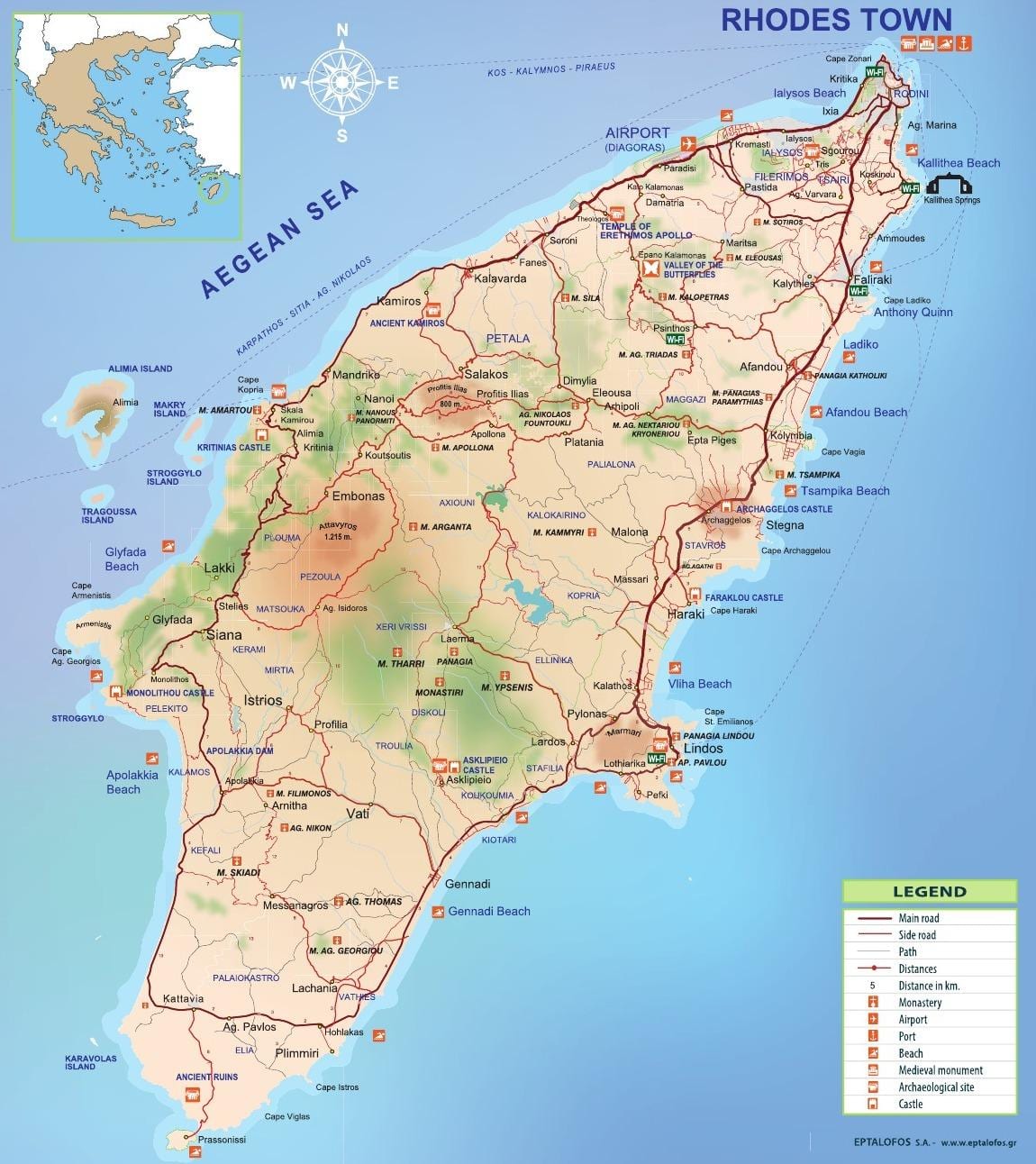 carte de Rhodes, Grèce