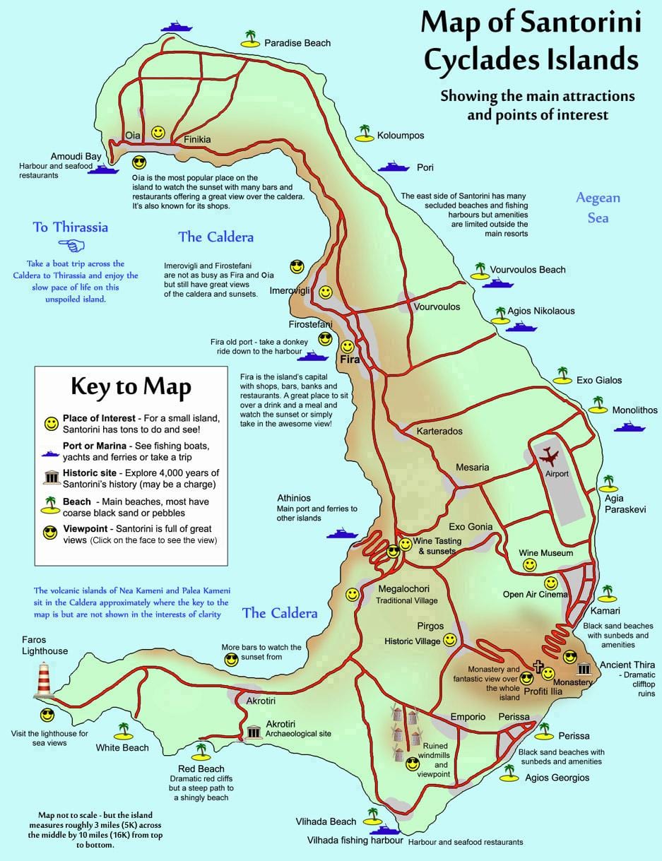 la carte de Santorin, Grèce
