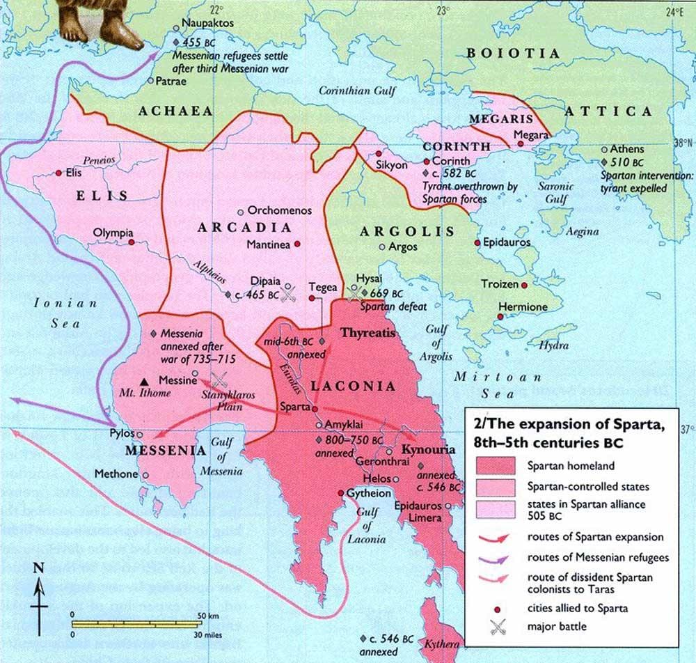 carte de la Grèce antique Sparte