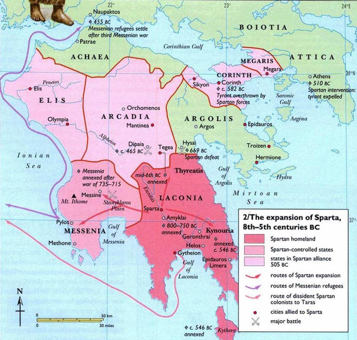 carte de la Grèce antique Sparte