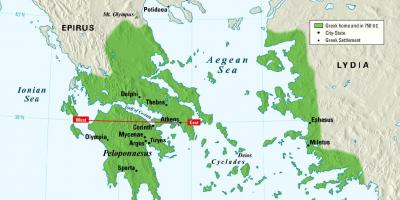 Carte de la Grèce antique, les états de la ville
