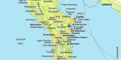 La carte de Corfou, Grèce