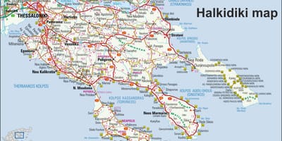 Carte de la Grèce, de Halkidiki