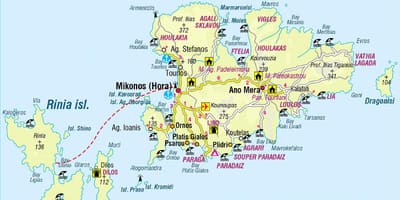 Carte de Mykonos, Grèce
